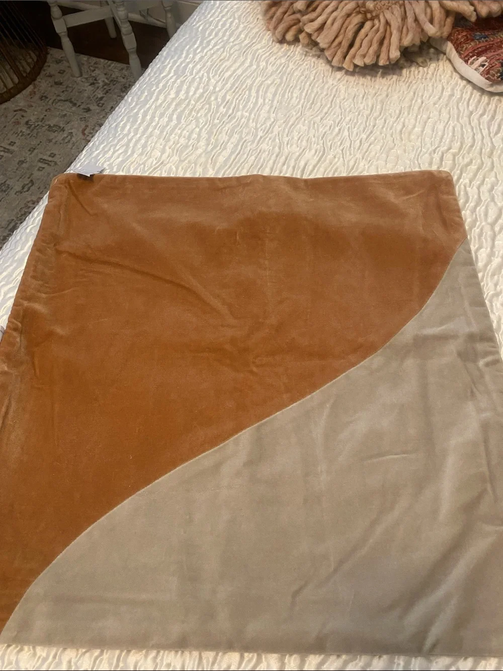 Set of 2 - 20x20 Two-Tone Velvet Throw Pillow Covers in Rust and Taupe